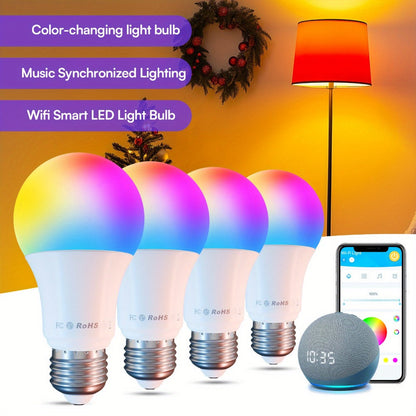 A19 E26 Wi-Fi Smart Light Bulbs with RGB Color and White Modes in Two-, Four- or Six-Bulb Packs