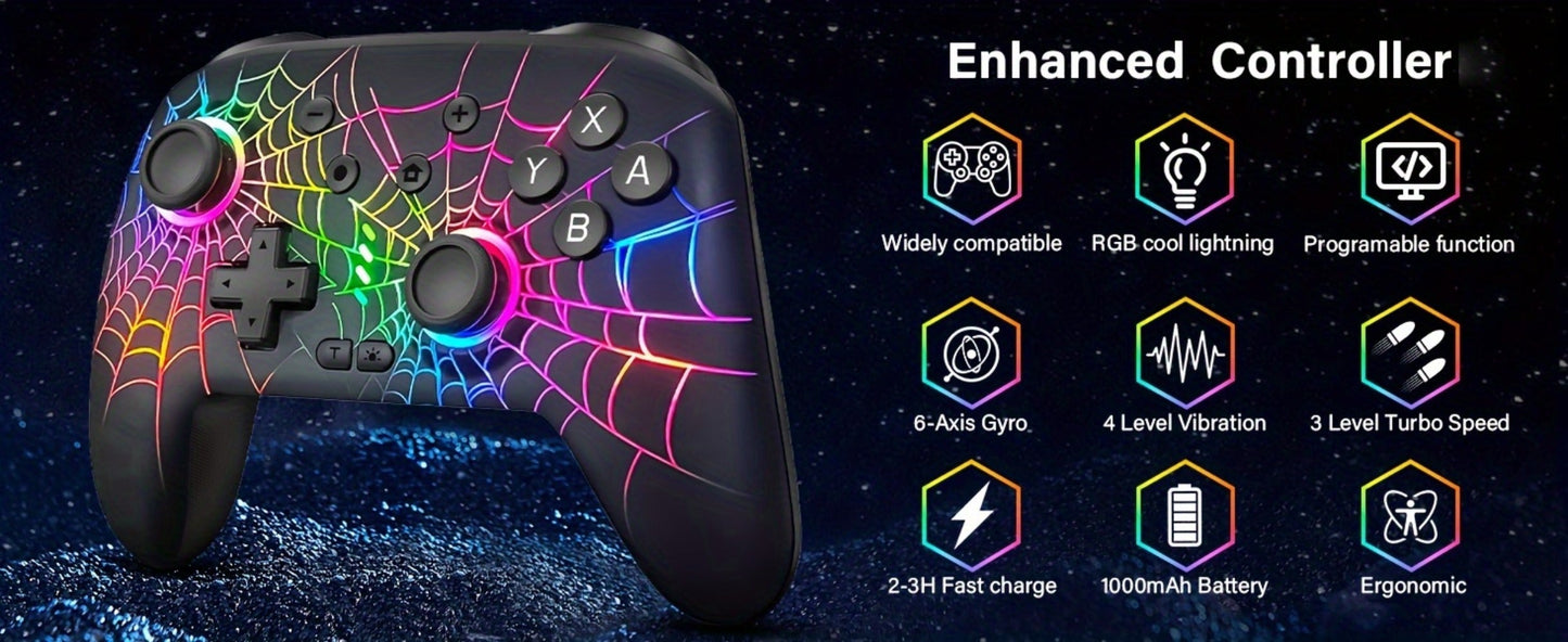RGB Wireless Controller for Nintendo Switch Switch Lite Switch OLED PC iOS Android - Programmable Buttons LED Light Wired Wireless Dual Mode Gamepad, Best Gaming Gift