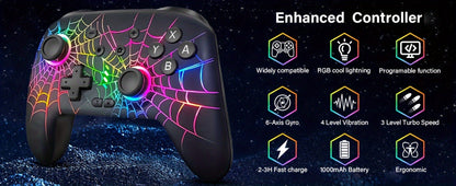 RGB Wireless Controller for Nintendo Switch Switch Lite Switch OLED PC iOS Android - Programmable Buttons LED Light Wired Wireless Dual Mode Gamepad, Best Gaming Gift
