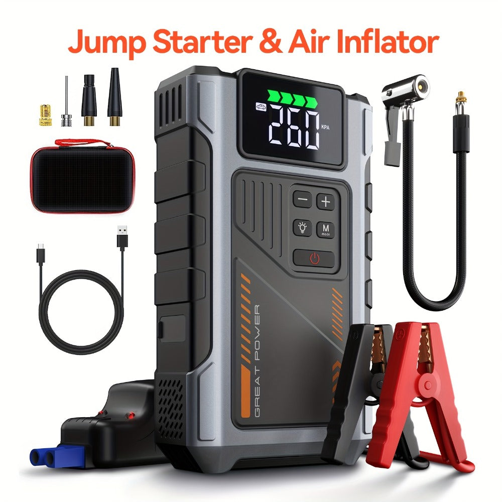 8000A Jump Starter with Air Compressor - 12V Portable Jump Box for Gas & Diesel Cars, USB Ports & LED Flashlight | Up to 8.0L Gas & 6.5L Diesel