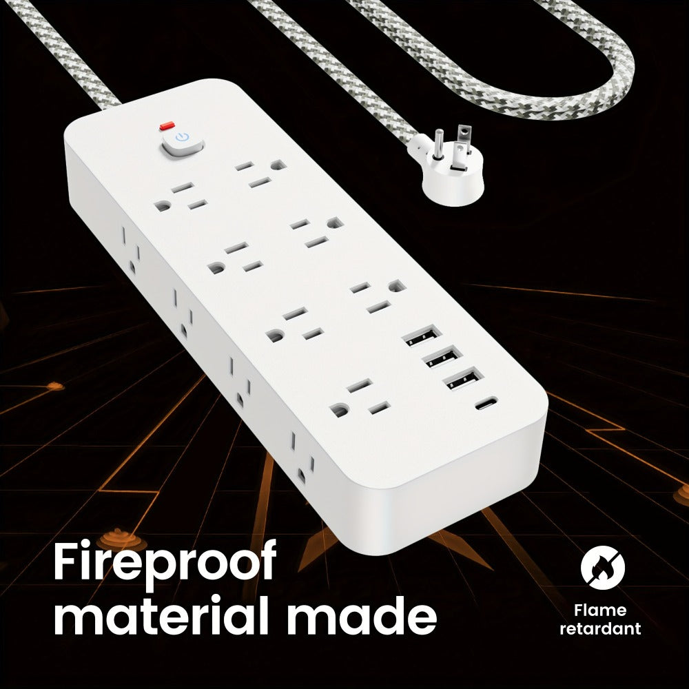 Surge Protector Power Strip 18-in-1 with 14 AC Outlets, 3 USB-A, 1 USB-C, 4 ft Flat Cord and Wall-Mount Holes