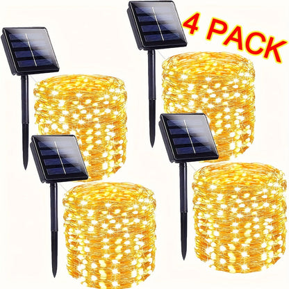 Four-Pack Solar Fairy String Lights with 400 LEDs Total, 160 Feet and Five Color Options for Patio Decor