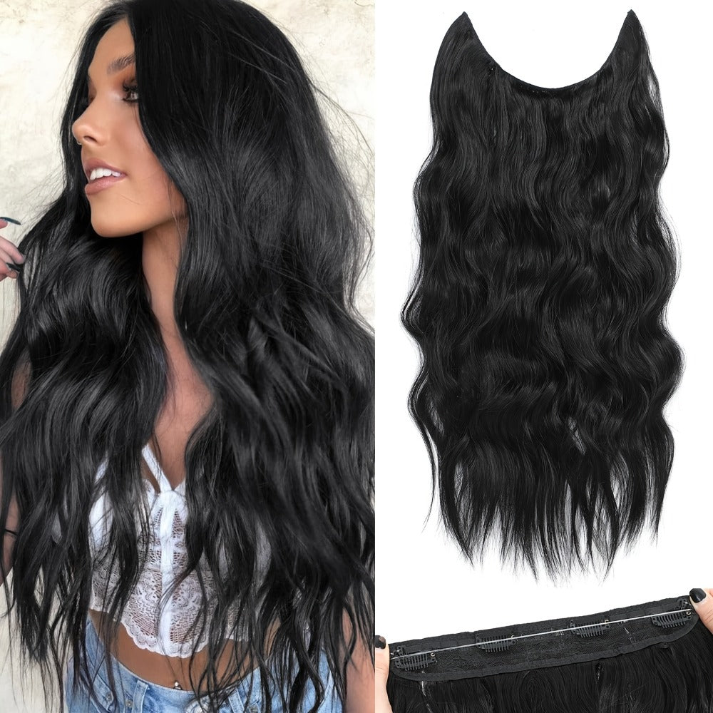 Invisible Wire Hair Extensions 22 Inch for Women — Transparent Fish Line 4 Clips Long Wavy Hairpiece for Thin Fine Hair, 7 Colors 1B 613 Ombre, No Glue No Heat Damage Free