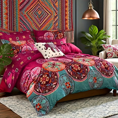 Bohemian Floral Quilt Set in Rose Red, Scarlet Red or Dark Pink with Twin, Queen and King Sizes