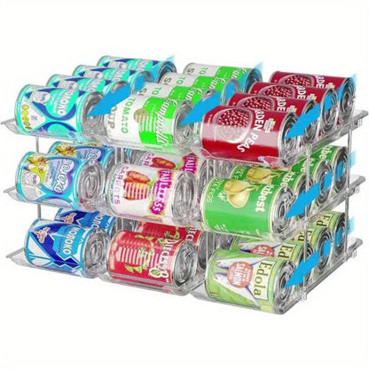 Can Storage Organizer 36-Can 3-Tier Auto-Rolling PET Rack with Tool-Free Assembly for Pantry Use