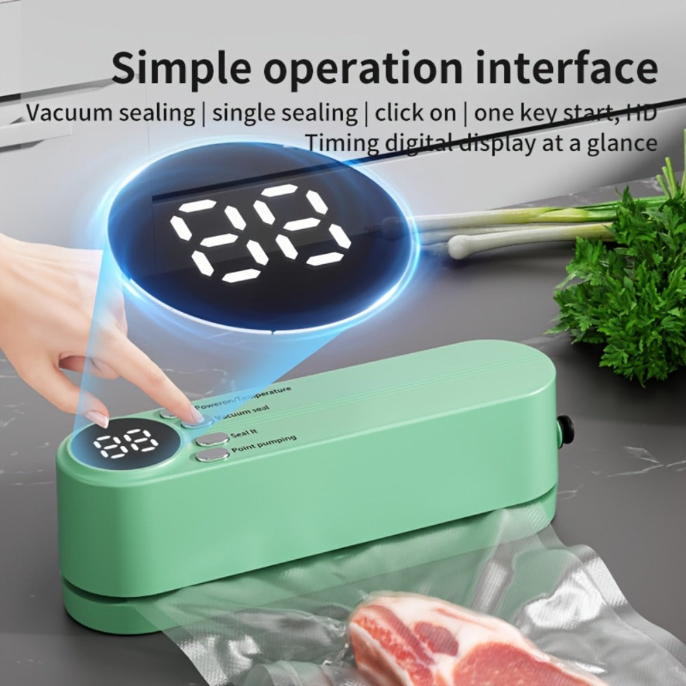 Vacuum Food Sealer Machine USB Rechargeable – Portable One-Touch Automatic Food Vacuum Sealer with Inflation Mode & Digital Display for Kitchen Freshness, Camping, Office & Home Use