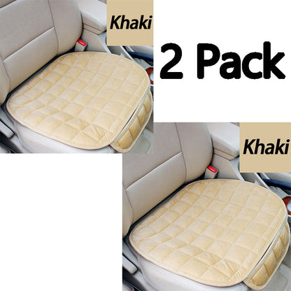 Car Seat Cushion Plush Plaid – Memory Foam, Non-Slip, Soft & Breathable, Universal Fit, Hand Washable, Front & Rear Options (Black / Khaki)