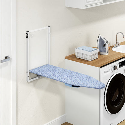 Wall-Mounted Fold-Down Ironing Board with 36-by-12-Inch Surface in Light Blue or Blue Covers