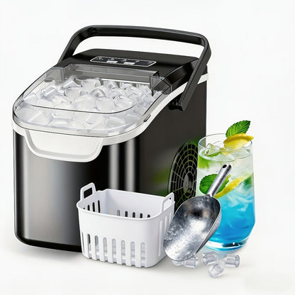 Portable Ice Maker Machine 26 Lbs/Day - Countertop Ice Maker Makes 8 Ice Cubes in 6 Minutes, 2 Ice Sizes, Self-Cleaning with Basket & Scoop for Home Kitchen Party Camping Bar RV, 4 Colors Available