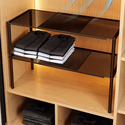 Expandable Storage Rack with Retractable Metal Shelf, Stackable Layout and Black Black Version