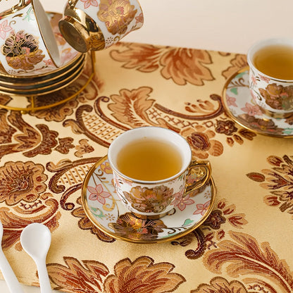 Twenty-Piece Floral Ceramic Tea Set with 15-Ounce Teapot, Six Cups, Saucers, Spoons and Metal Rack