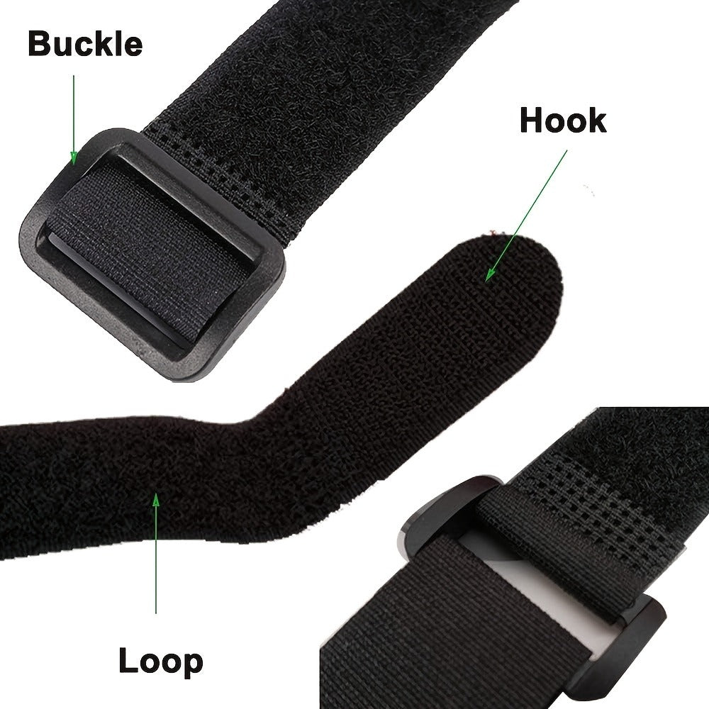 Adjustable Hook-and-Loop Cable Ties, 50 Black Straps with Buckles in 20 x 200 mm Size Pictured