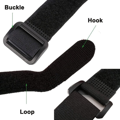 Adjustable Hook-and-Loop Cable Ties, 50 Black Straps with Buckles in 20 x 200 mm Size Pictured