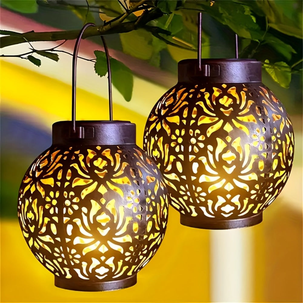 Solar Metal Peony Lantern Outdoor Hanging Light, IP65 Waterproof Floral Decorative Lantern for Garden Patio Tree, Halloween Christmas Party Festive Lighting – Boho Vintage Garden Decor Gift