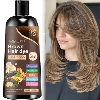 Gray Coverage Hair Dye Shampoo 5-in-1 with Ginger Oil Biotin Rosemary Castor Oil | Gentle Color Shampoo for Black Brown Chestnut Brown | No Mix Quick Application Men & Women