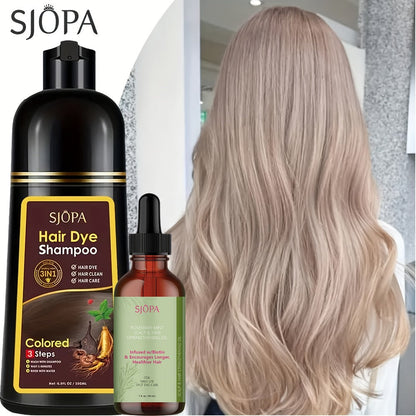 Hair Dye Shampoo, SJOPA 500ml Bottle and Rosemary Hair Oil Set with Seven Color Options for At-Home Color Selection