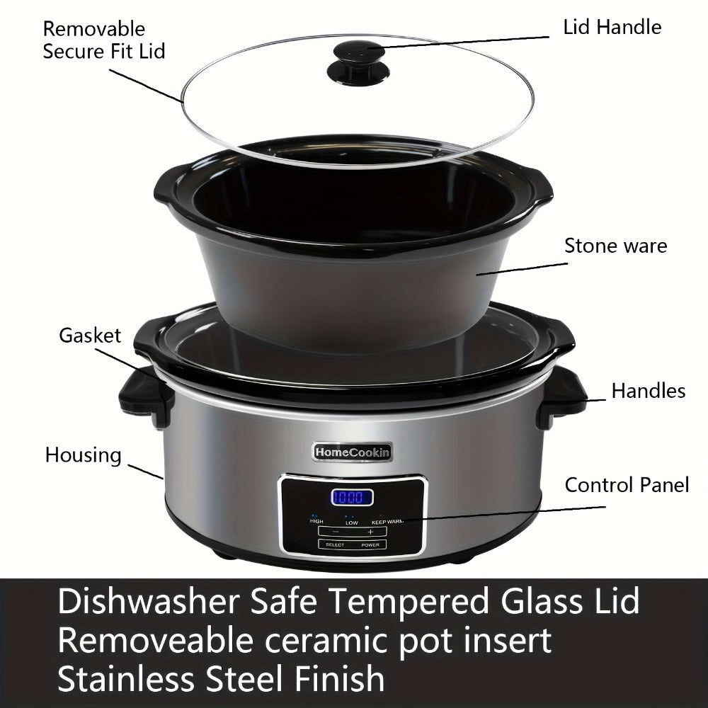 Digital Slow Cooker 6 & 7 Quart Programmable with Non-stick Ceramic Bowl, Countdown Timer & Keep