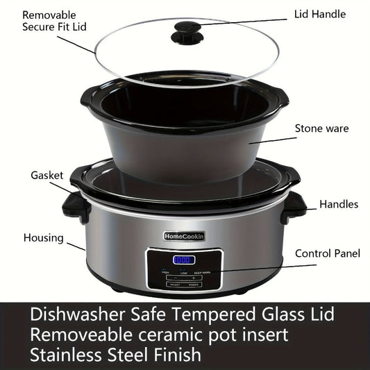 Digital Slow Cooker 6 & 7 Quart Programmable with Non-stick Ceramic Bowl, Countdown Timer & Keep