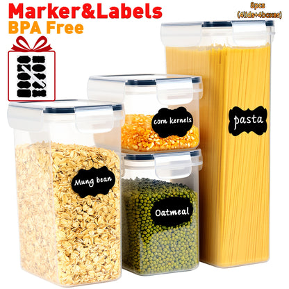 Airtight Food Storage Containers with Lids, BPA Free Leakproof Stackable Kitchen Organizer Set for Grain Nuts Cereal Pasta Dog Cat Food, with Labels & Marker