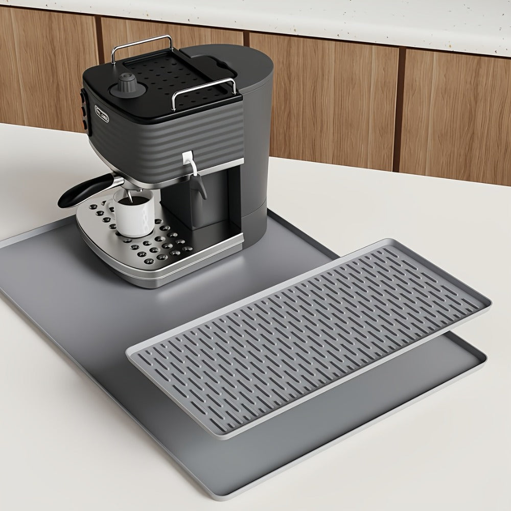 Kitchen Mat, 23.6x15.7-Inch Silicone Coffee Machine Mat with Detachable Side Pad and Three Styles
