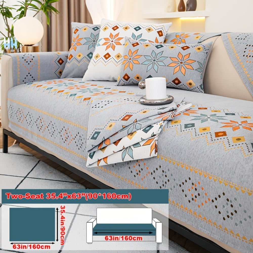 Sofa Cover Bohemian Chenille Jacquard Knit Sections with Anti-Slip Feature for Seat, Armrest or Backrest