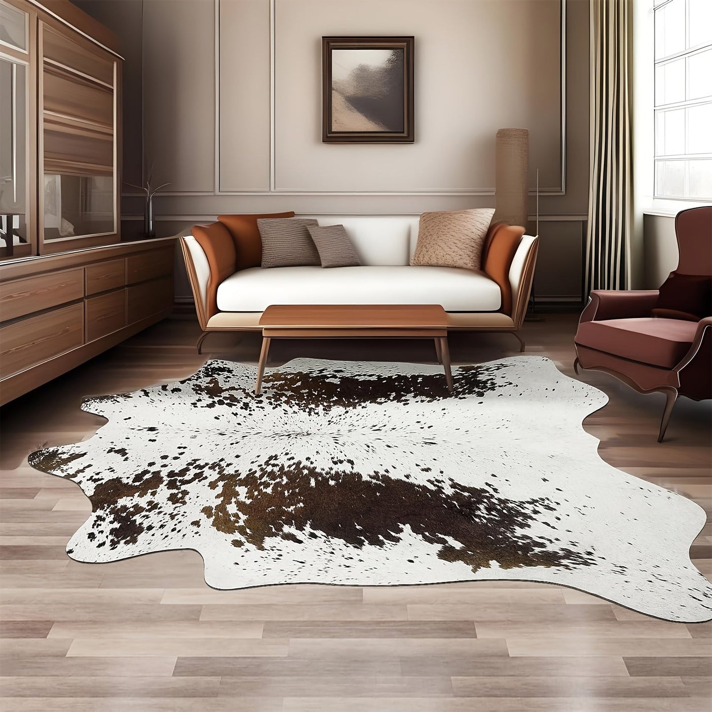 Area Rug Faux Cowhide Animal Print in Nine Colors and Two Washable Western-Style Room Sizes