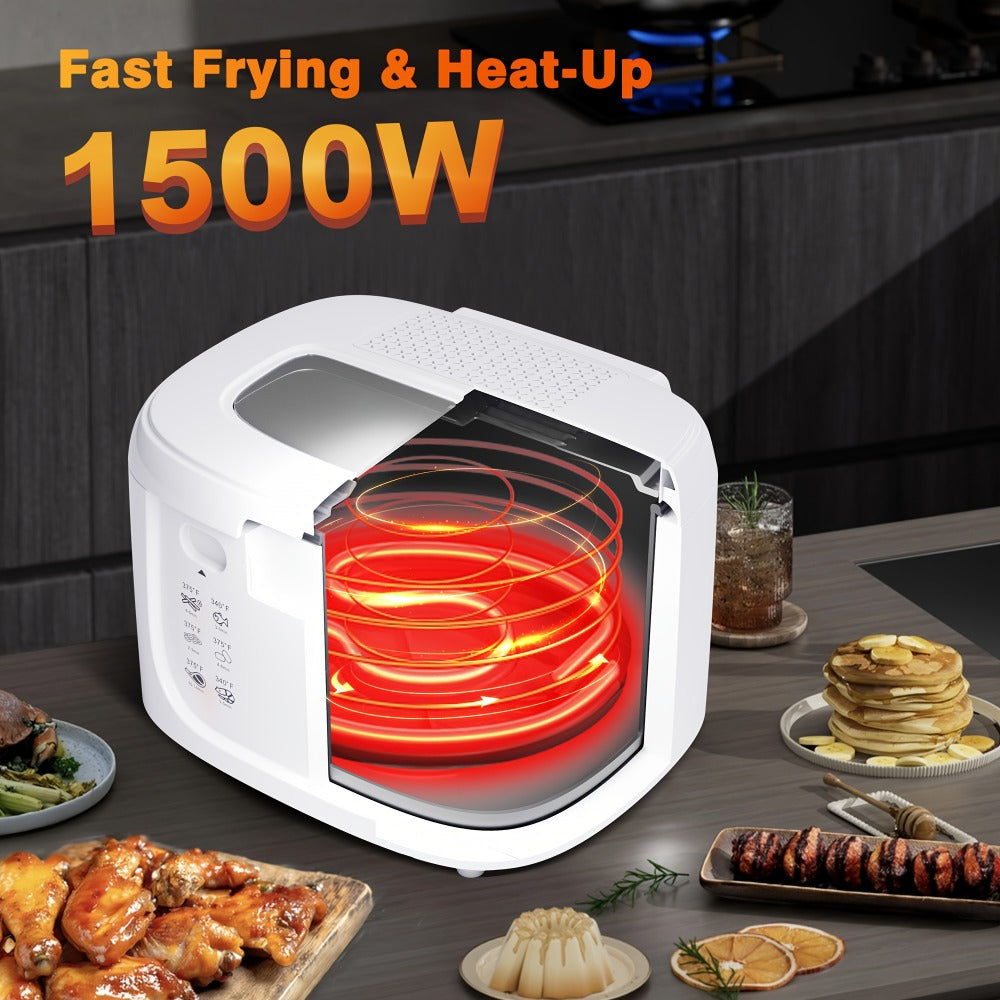 Electric Deep Fryer 1500W – 84.54oz Large Capacity, Adjustable Temperature Control, Non-Stick Basket, Viewing Window, Removable Lid, One-Touch Switch, Easy to Clean, Black & White Options