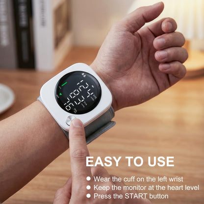 Blood Pressure Monitor Wrist Device with LCD Display, Voice Readout, Dual-User Memory and USB Rechargeable Power