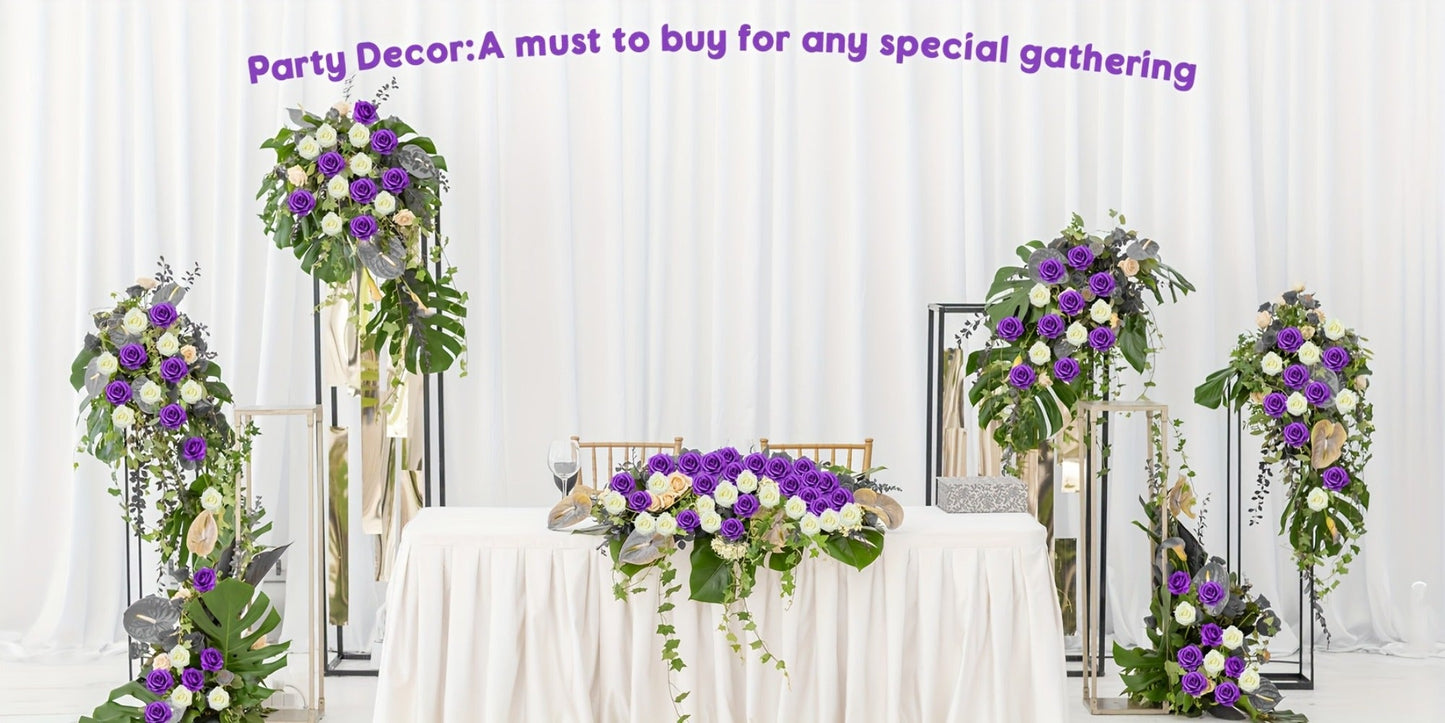 Artificial Flowers 10-Piece Silk Rose Set with 19.69-Inch Bendable Stems in Deep Purple or Dark Green