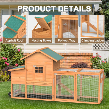 Chicken Coop on Wheels with Nesting Box & Removable Tray | Portable Wooden Hen House for 3-4 Hens with Expandable Run, Wood or Sunshine Board Roof