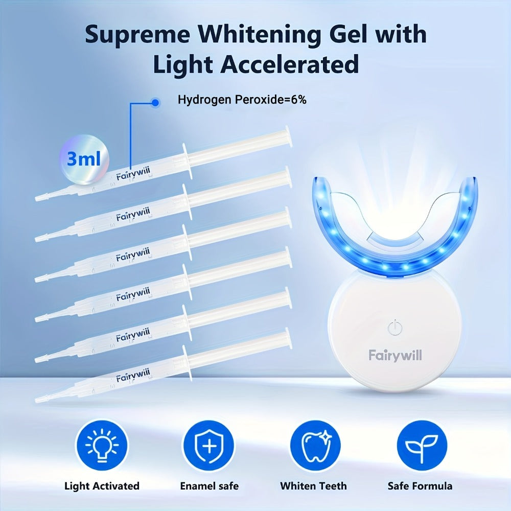 Carbamide Peroxide Teeth Whitening Kit with LED Accelerator Light — 6 Gel Tubes 3ml Each, Whitening Tray & Storage Case, Fast Gentle Formula Safe for Sensitive Teeth at Home