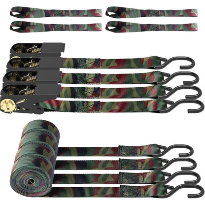 Ratchet Tie Down Straps 4-Pack 15FT 1,500 lb Break Strength Heavy Duty with Soft Loops & Storage Bag – High-Visibility Webbing for Motorcycle ATV Kayak Truck Bed Trailer Roof Rack