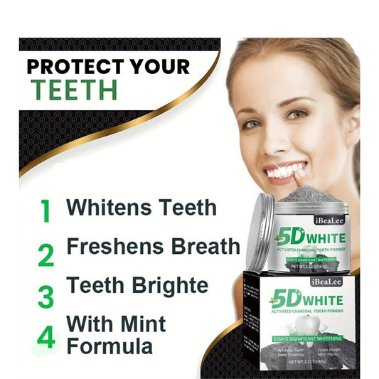 Activated Charcoal Teeth Whitening Powder 60g Natural Stain Remover for Coffee Tea Tobacco Deep Cleaning Dental Polish Breath Freshener Oral Care for Men Women Daily Whitening Treatment