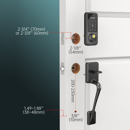 Hornbill Smart Door Lock Set with Handle - Alexa Compatible Keypad Deadbolt, Bluetooth App, Keyfob & Auto-Lock, Complete Keyless Entry Front Door Upgrade, Matte Black & Silver