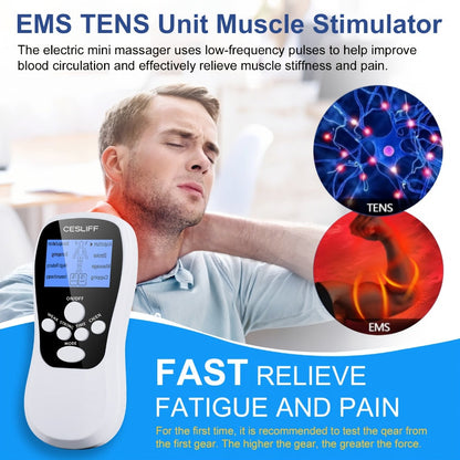 TENS Unit Muscle Stimulator for Pain Relief Digital EMS Therapy Device for Back Neck Hip Nerve Pain Arthritis Tendonitis Stiffness Recovery Post-Workout Relaxation with Accessories 6-Mode and 8-Mode