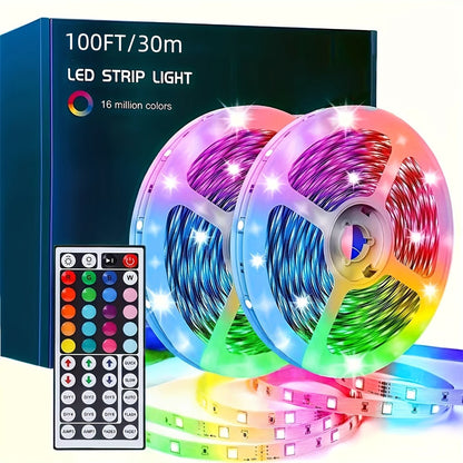 LED Strip Lights 100ft Color Changing with 44-Key Remote & Power Supply – RGB Light Strip for Bedroom Ceiling Living Room Festival Wedding Party Decor 30m