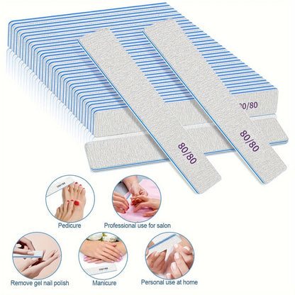 50-Piece Double-Sided Nail File Set in 80/80, 100/100 or 100/180 Grit Options for Acrylic and Gel Nails