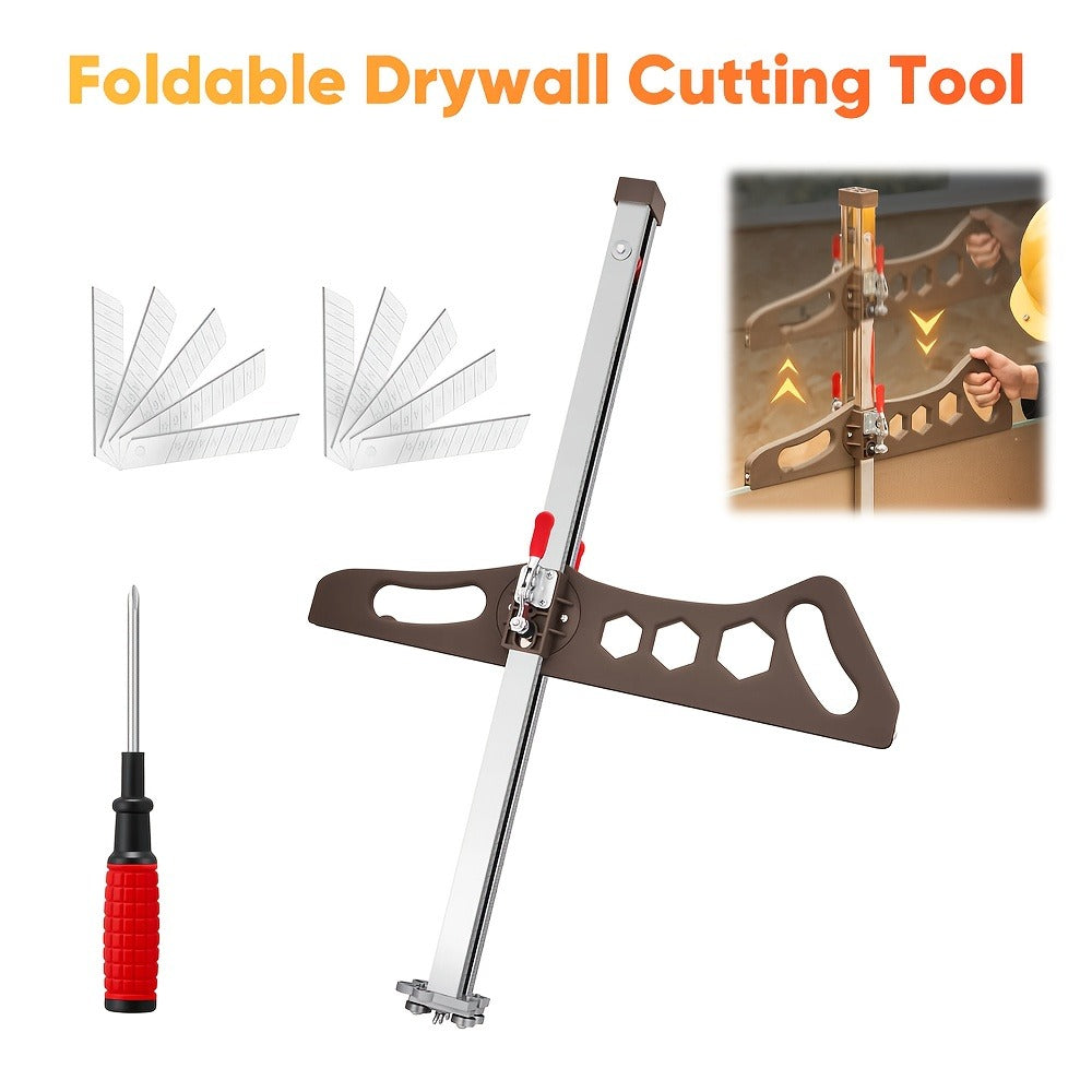 Drywall Scoring Knife 23-Wheel Foldable Gypsum Board Cutter with Adjustable Guide & Ergonomic Handle – Manual Precision Cutting Tool for DIY Home Renovation Construction No Power Needed