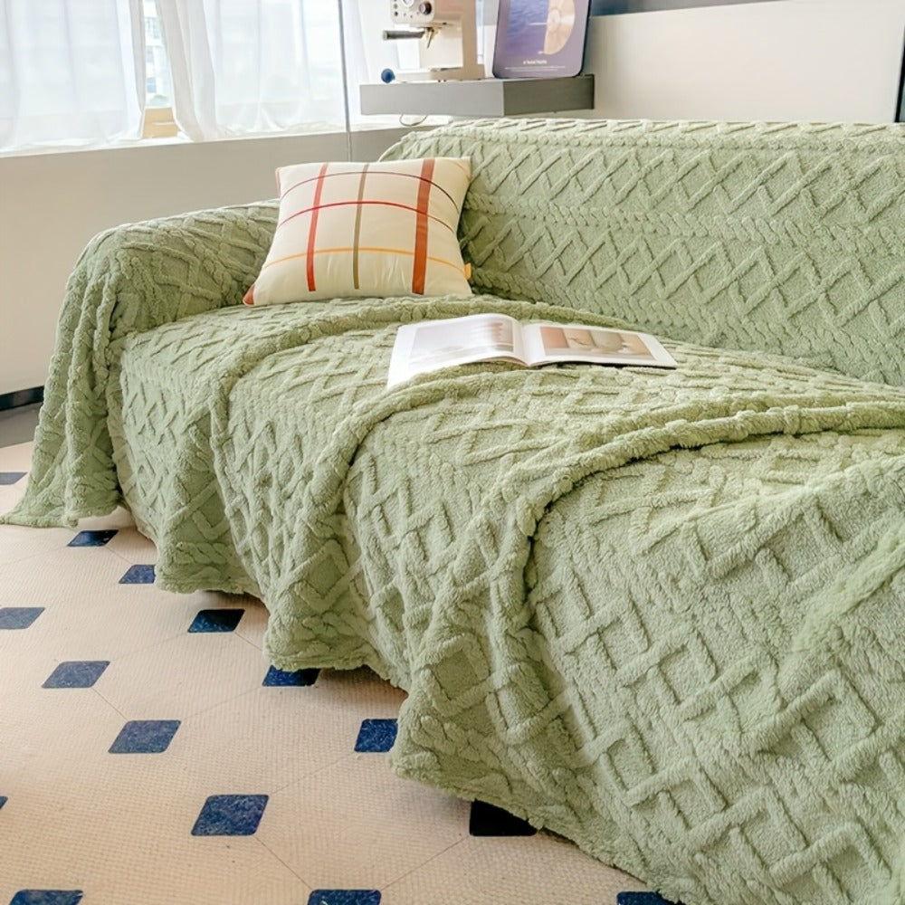 Sofa Cover 300 GSM Shu Velveteen Jacquard Throw in Three Sizes and Five Solid Colors for Armchair to Sectional