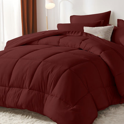 Comforter Set Soft Breathable Microfiber Bed in a Bag with Fitted Sheet Flat Sheet Pillowcases & Shams – All Season Fluffy Checkered Bedding Set Twin Full Queen King