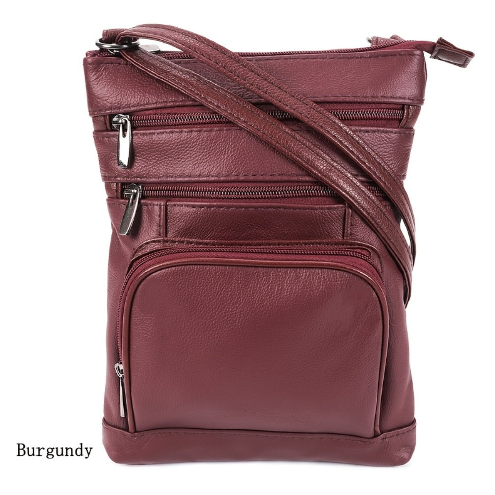 Genuine Leather Shoulder Bag for Women Men Soft First-Layer Cowhide Crossbody Bag Multi-Pocket Messenger Bag 3 Sizes Fits Smartphone Tablet Daily Work Travel – Black Red Brown Navy