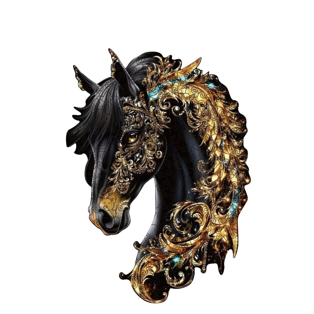 Horse Shape Wooden Puzzle – Mixed Color Animal Silhouette Brain Teaser, 3 Sizes S/M/L, Creative Handmade Wall Decoration, Birthday Christmas Thanksgiving Gift for Kids Teens Horse Lovers