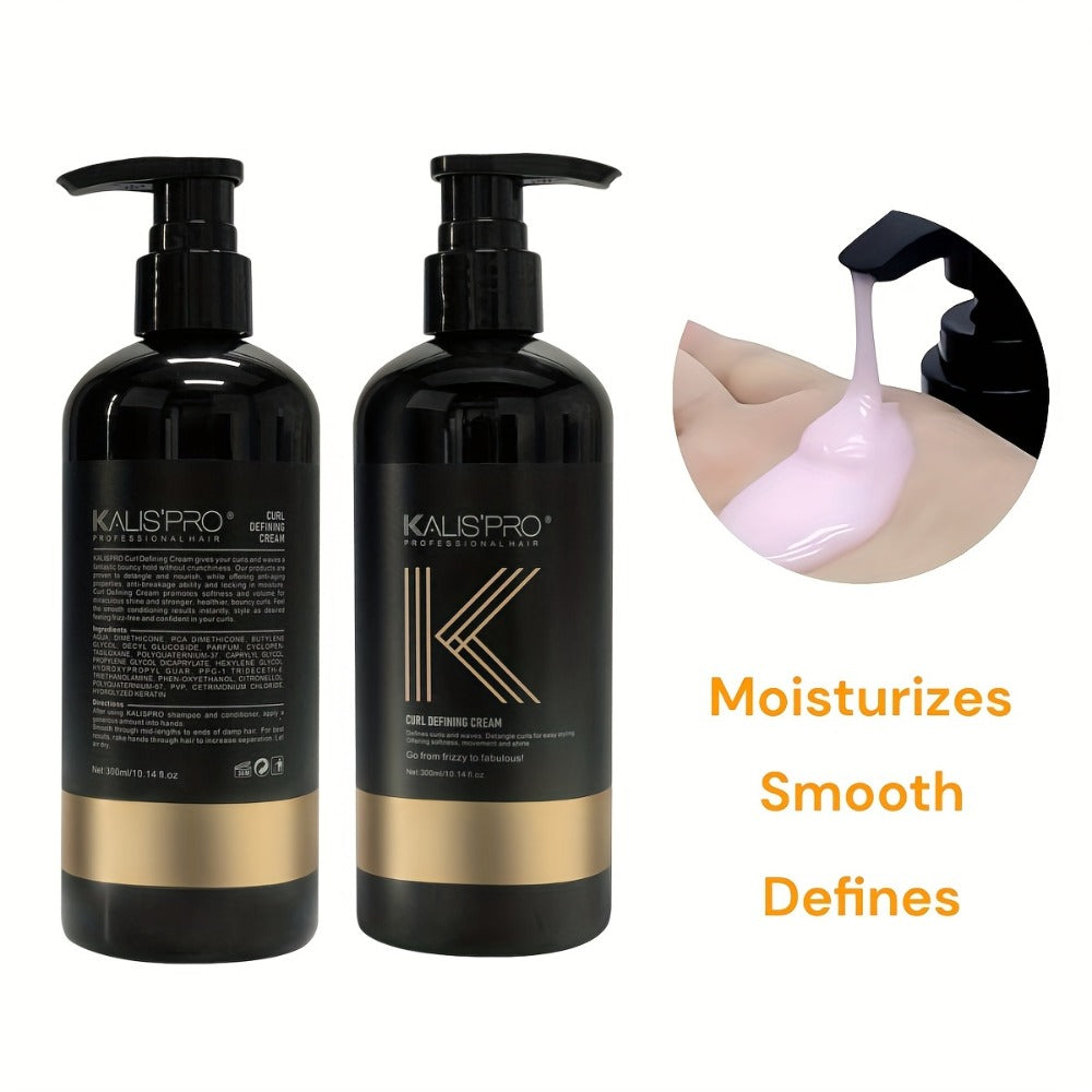Curl Defining Cream with Detangling Brush Set 10.14 oz — Anti-Frizz Curl Enhancer, Long-Lasting Bouncy Curls, Non-Sticky Lightweight Hold, Salon Quality for Curly Wavy & Coily Hair, Women & Men