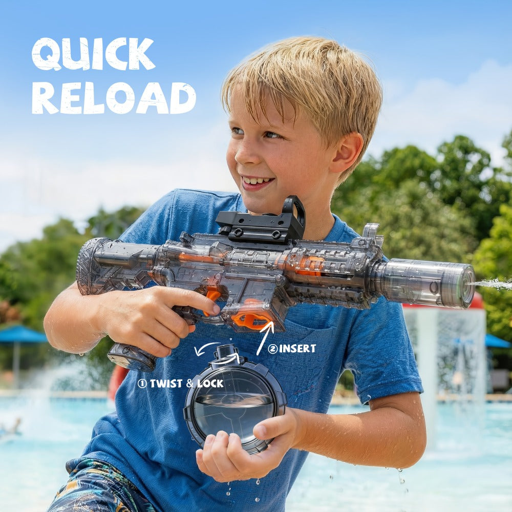 Two-Piece Electric Light-and-Sound Water Blaster Sets in 727 or 737 Models and Blue or Black Colors