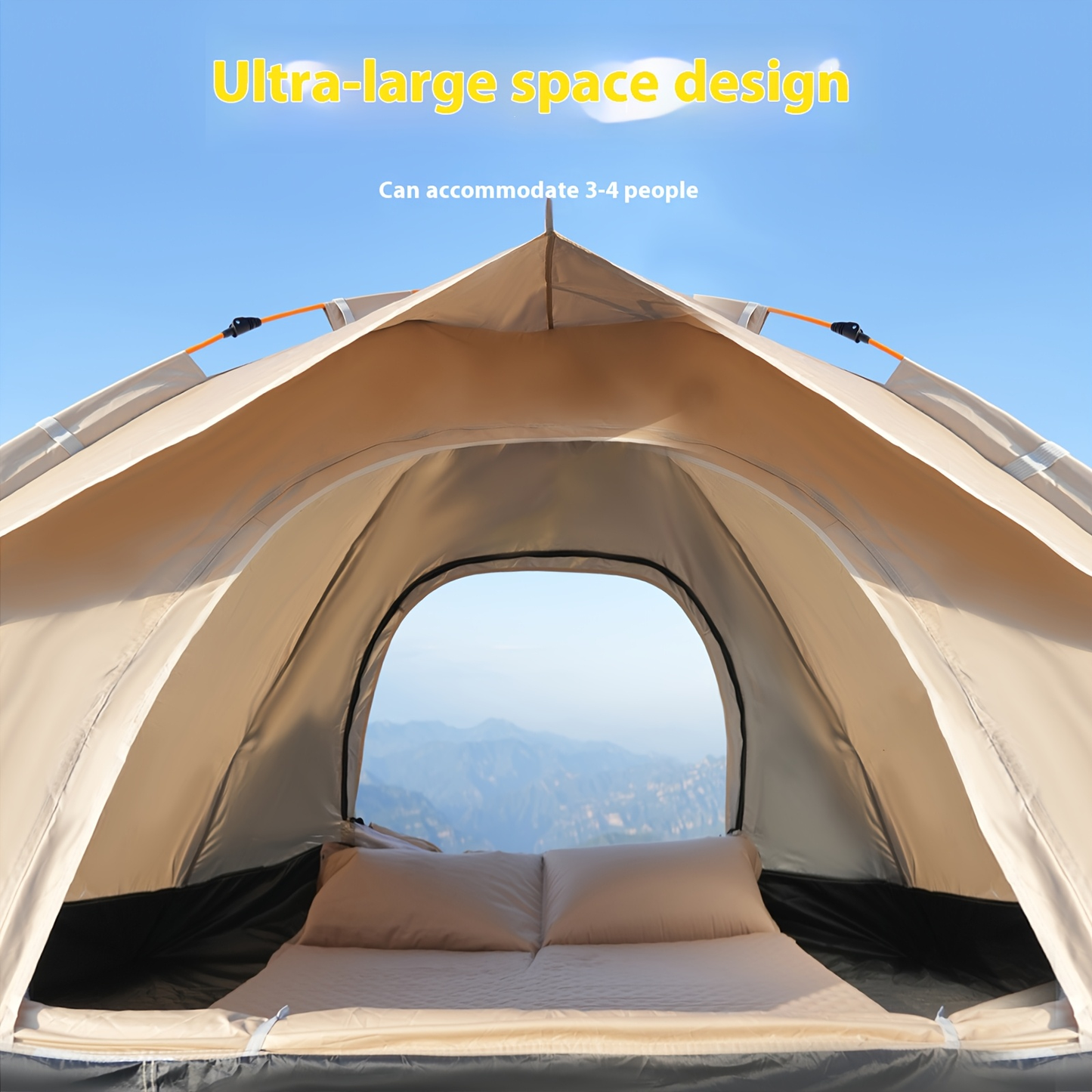 Camping Tent 4-Person Polyamide Pop-Up with Two Doors, Optional Windows and Small or Large Sizes