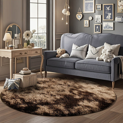 Area Rug Fluffy Faux-Fur Shag in Solid, Tie-Dye and Ombre Colors with Six Retained Room Sizes