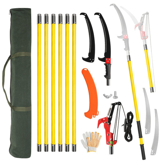 26FT Manual Pole Saw with Pruner & Bag – Extendable Tree Trimmer