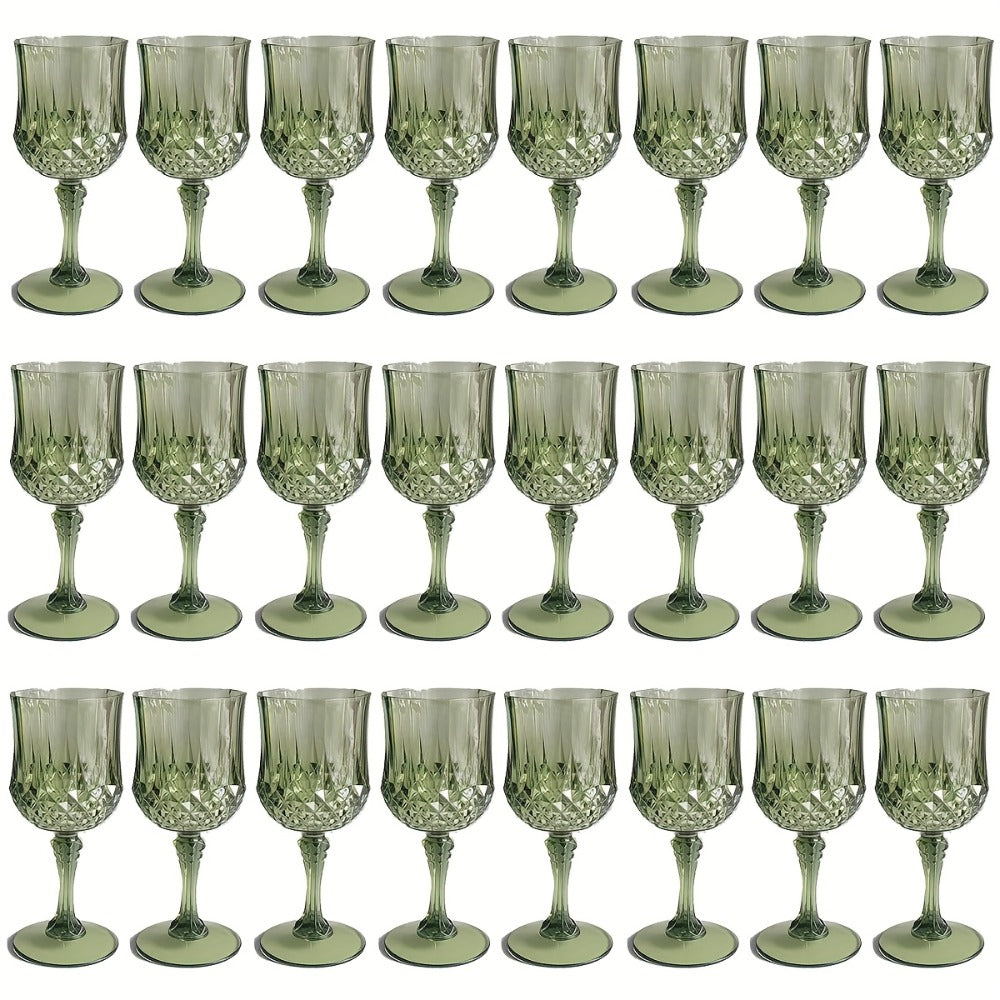 Twenty-Four-Pack Vintage-Style Plastic Stemmed Cups in Five Transparent Color Options for Party Tables