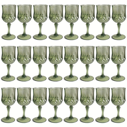 Twenty-Four-Pack Vintage-Style Plastic Stemmed Cups in Five Transparent Color Options for Party Tables