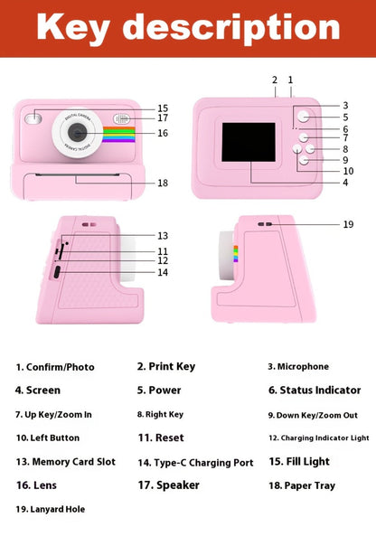 Instant Print Digital Camera with 1-Second Photo Printing | 1080P HD Screen, Selfie & Video Camera, 3 Rolls Paper Included | Portable Travel Camera Gift for Kids, Teens & Adults